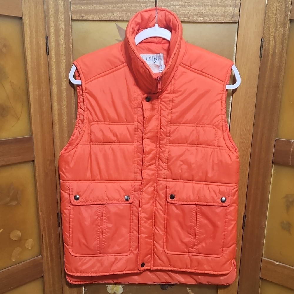 Vintage 70's Alpine Ski Quilted Puffer Vest in Vibrant Orange